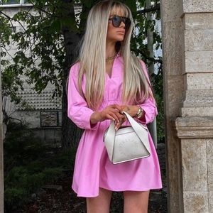 Zara | Dresses | Zara Bubble Gum Pink Poplin Dress | Poshmark
